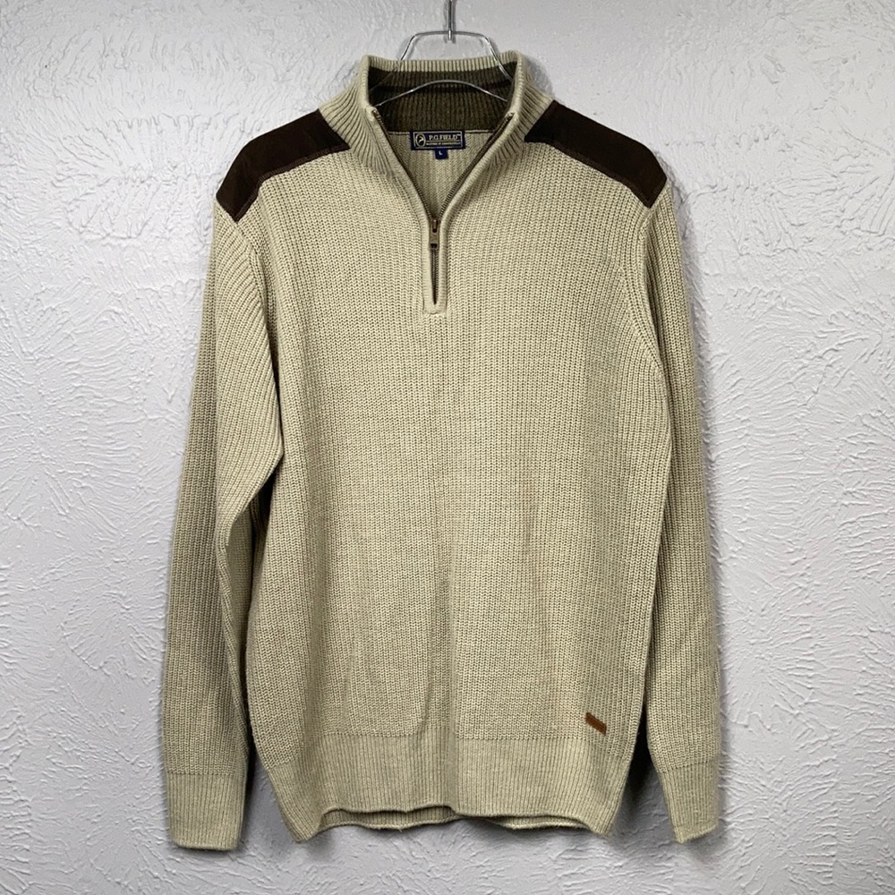P.G. Field Tan Brown Chunky Knit Half Zip Up Pullover Long Sleeve Sweate…